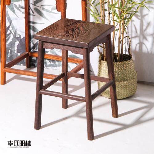 鸡翅木方凳餐桌凳实木凳子红木加厚独板换鞋凳洗脚原木高脚方吧凳