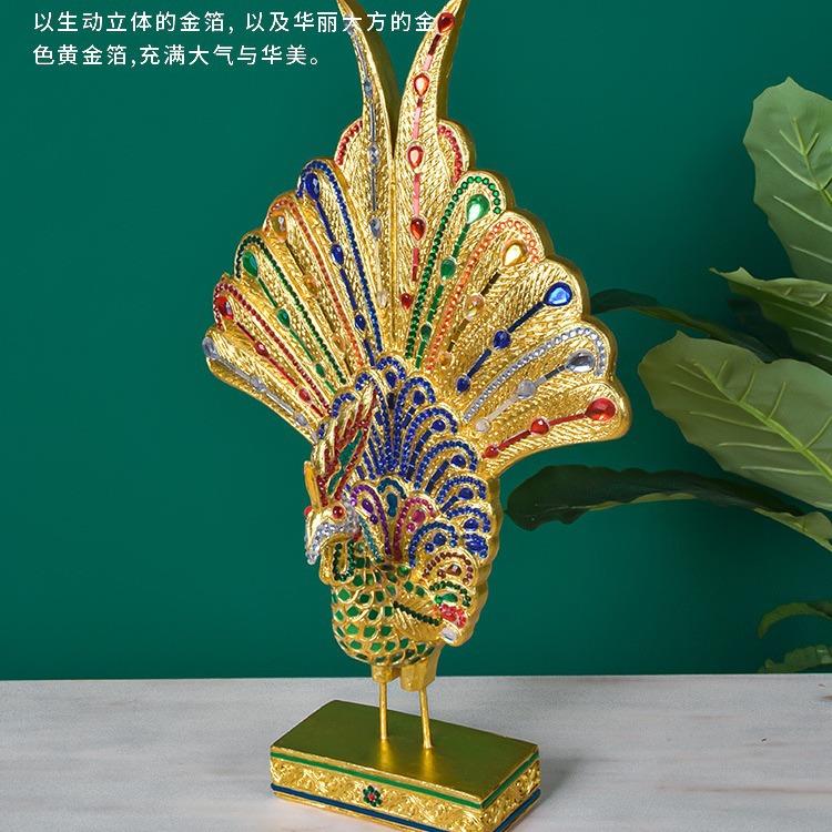 泰国木雕生肖金鸡工艺品泰式客厅装饰品东南亚风格餐厅玄关摆件
