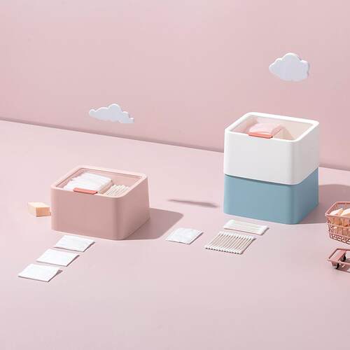A minimalist and transparent lidded storage box for cotton s