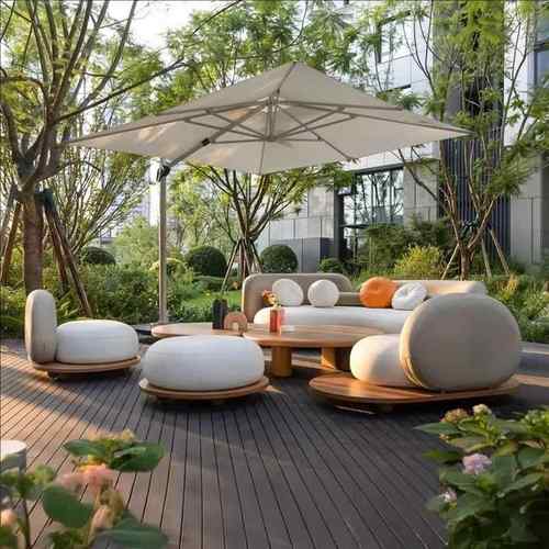 户外庭院柚木休闲沙发花园别墅露台防腐实木组合创意圆形家具