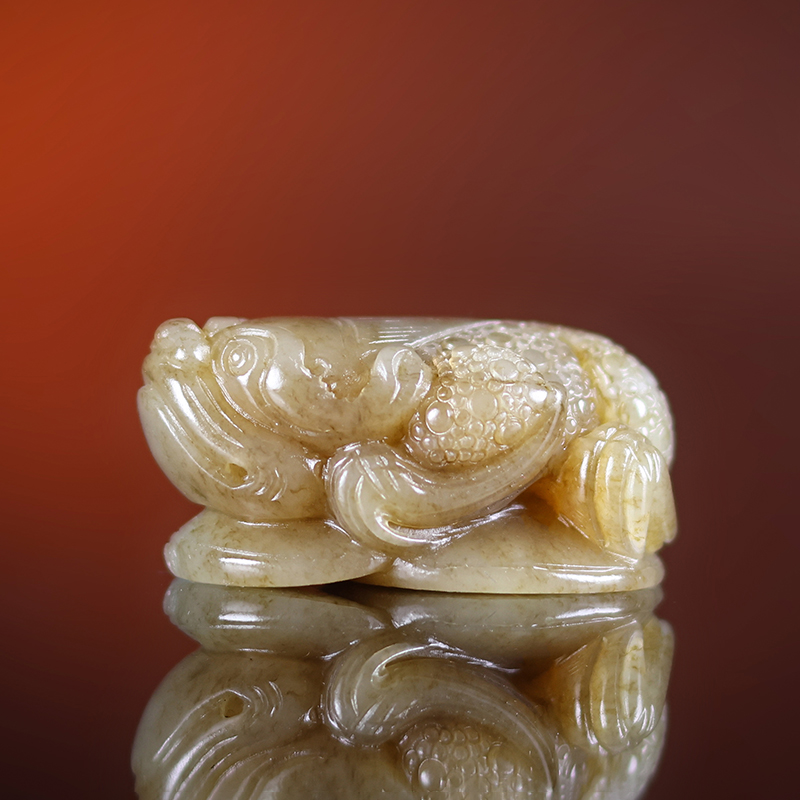 招财进宝 天然玉石和田玉且末糖玉金蟾挂件吊坠27.65克 大师拍卖