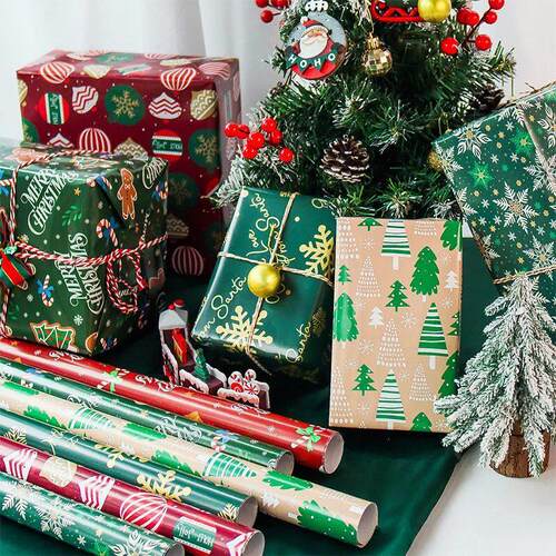 6 Pcs 50x70cm Red Green Per Roll Xmas Wrapping Paper Sheet P