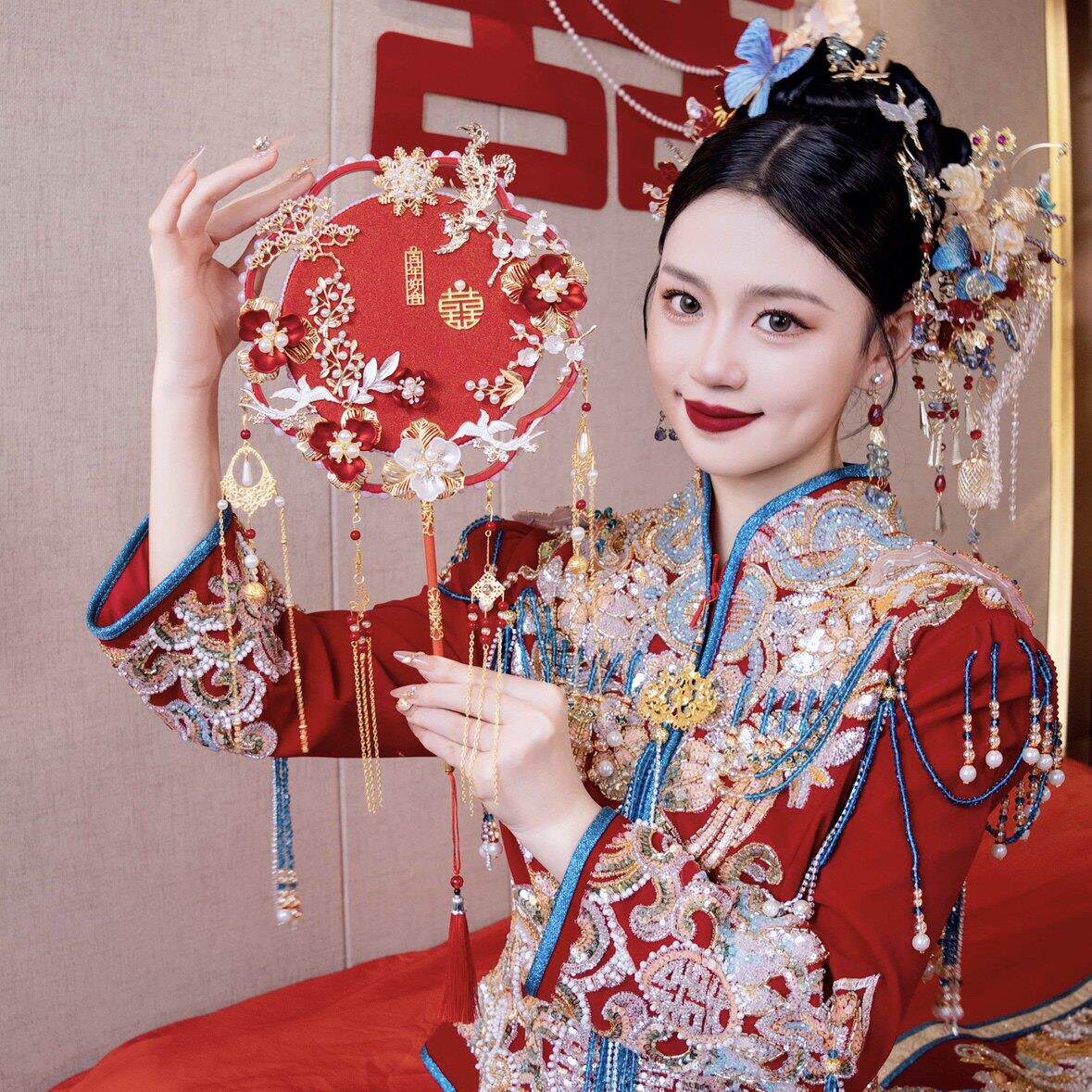 婚礼新娘圆扇DIY婚纱材料秀和高端婚纱扇婚纱扇手工婚纱扇中国风