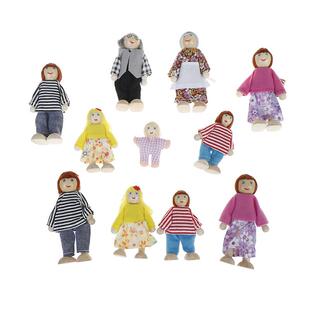 Small Dollhouse Figures Happy Dolls Set Toys Wooden Family