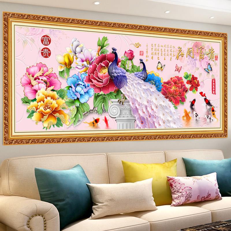 花开富贵孔雀图轻奢新中式牡丹花客厅装饰画自粘壁画挂画墙纸贴画