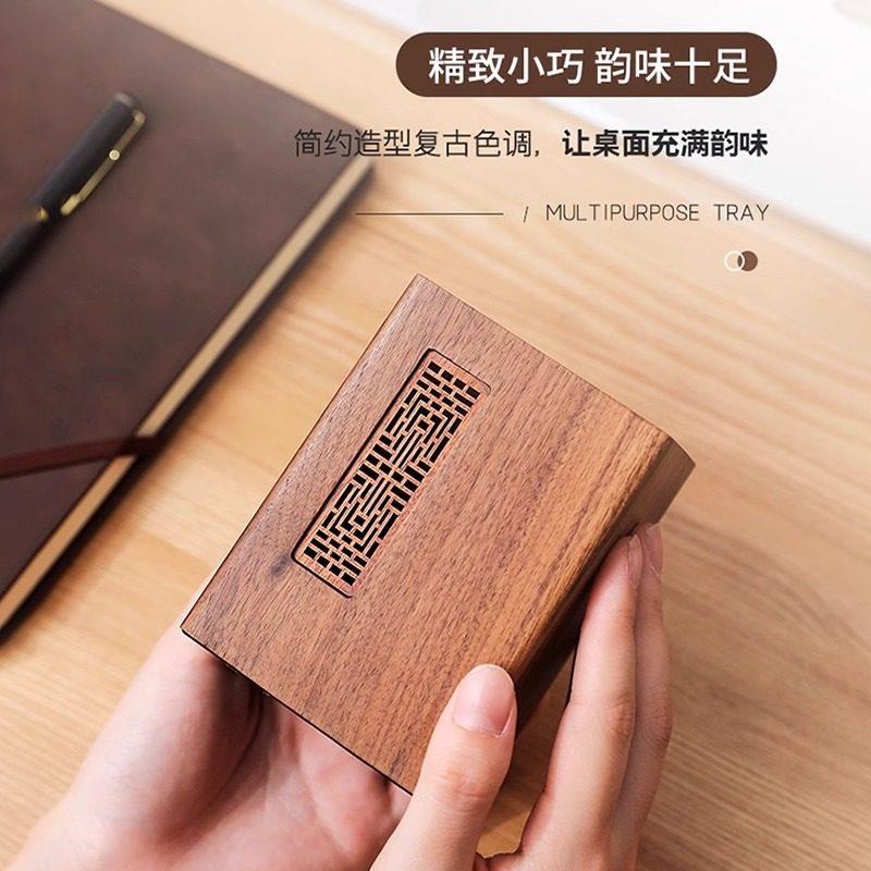 胡桃木实木创意笔筒办公室桌面摆件化妆品木质收纳盒轻奢高级笔座