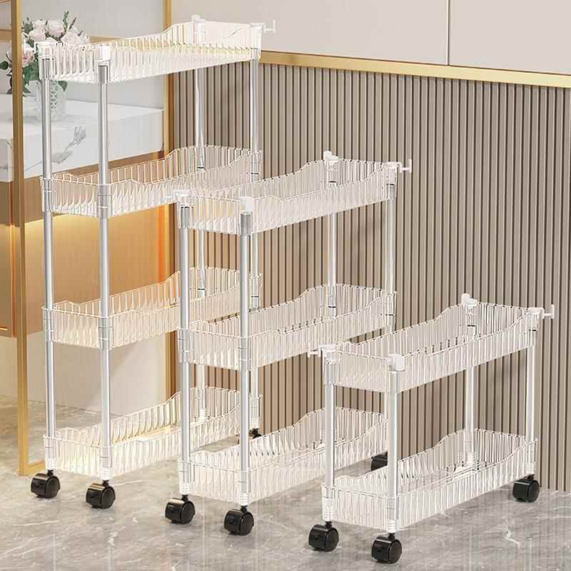极窄置物架透明零食柜客厅厨房小推车可移动落地床头化妆品收纳架