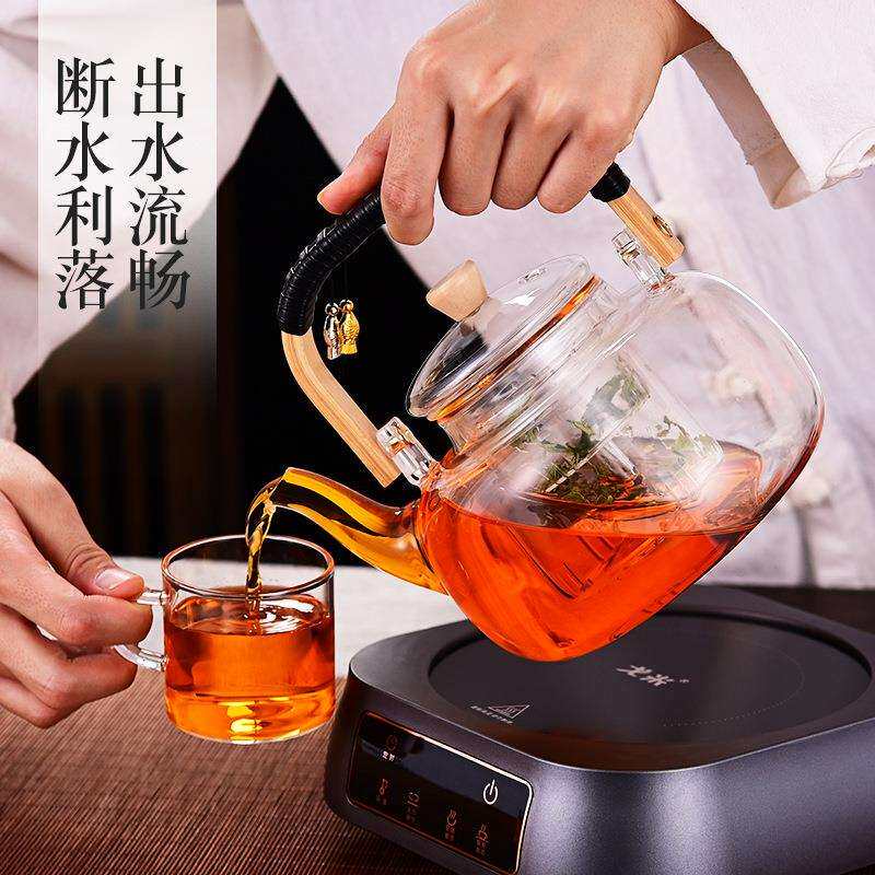 高硼硅玻璃竹把提梁壶电陶炉茶壶套装耐高温一体泡煮耐热轻奢复古