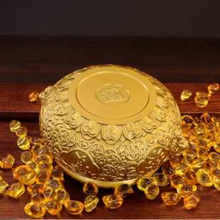 黄铜招财狮首聚宝盆金色铜摆件办公室前台店铺大吉开业摆件招财