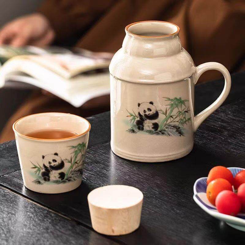 汝窑可爱熊猫小暖壶泡茶杯办公室创意陶瓷焖茶杯大号喝水杯子