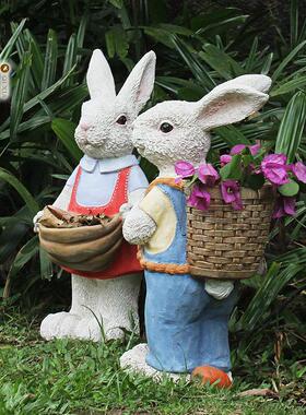 树脂工艺品仿真情侣兔子多肉盆摆件花园庭院装饰品园林雕塑动物
