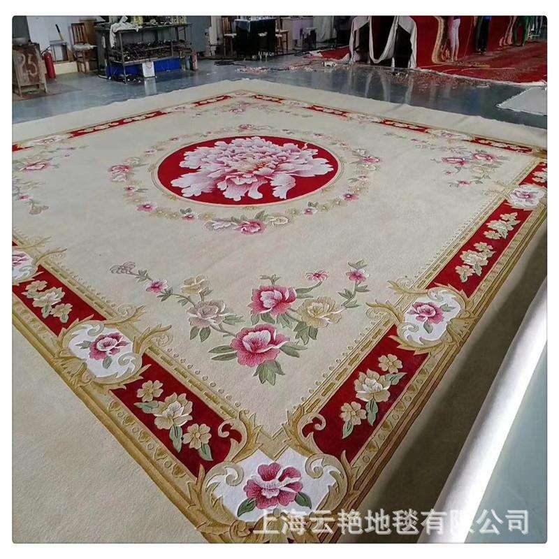 卧室床头铺防滑羊毛毯子圆形茶几纯手工羊毛毯可花型LOGO形状