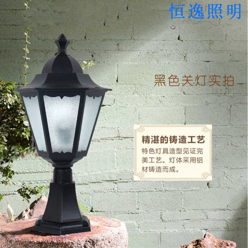 led户外欧式柱头灯户外别墅庭院家用超亮六角围墙灯柱子灯太阳能