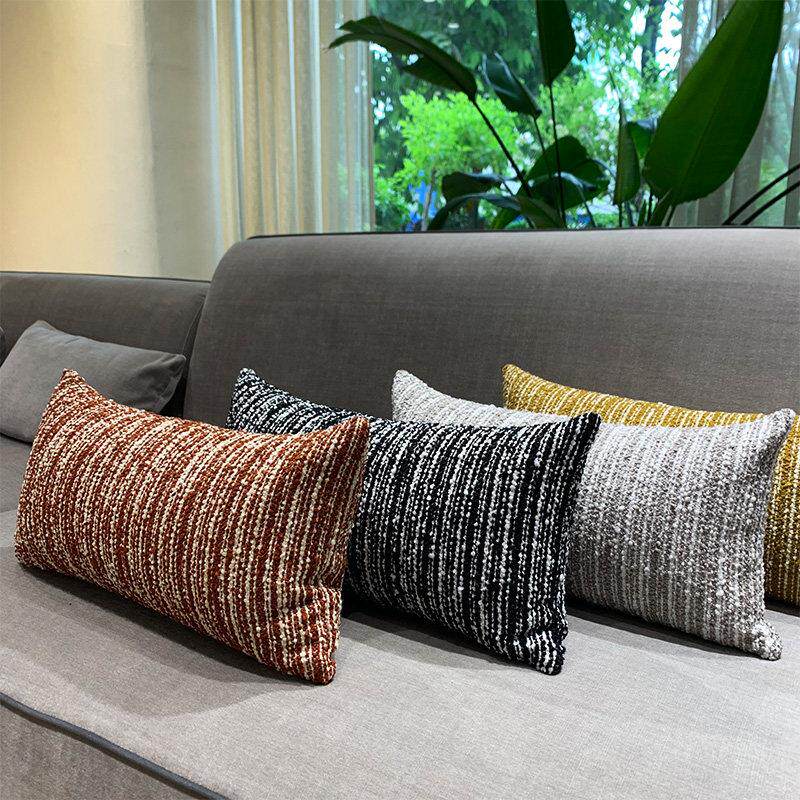 棉麻条纹长方形腰枕现代简约长条沙发办公椅子床头车内腰枕抱枕套