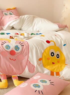 A类可爱元气立体异刺绣型卡通水洗棉ASB纯棉件套四儿童套被床单床