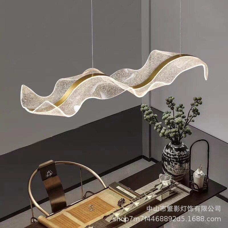 网红创意飘带餐厅吊灯吧台灯现轻奢长条波浪餐厅吊灯丝绸餐吊灯