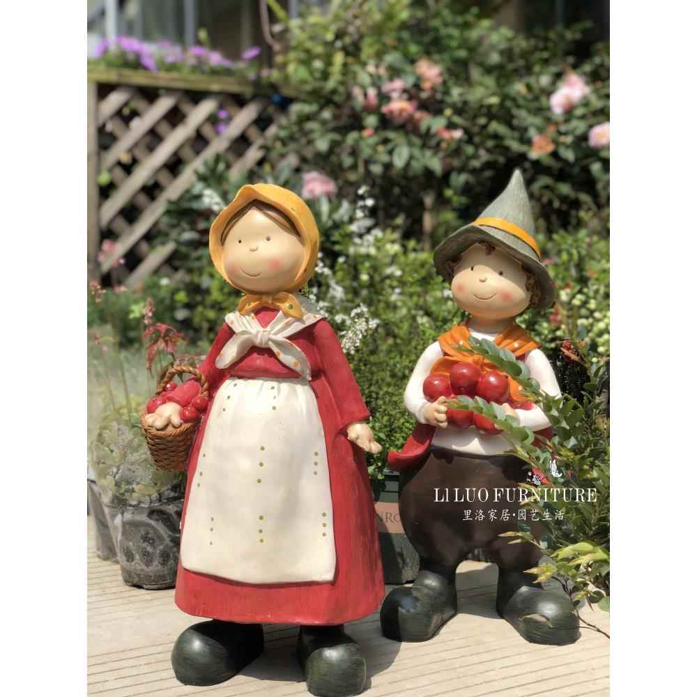 美式乡村花园景观庭院户外落地大摆件男孩女孩人物摆设幼儿园装饰