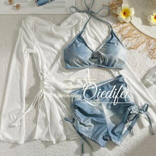 Cowboy girl bikini with three highlights, white coverage,