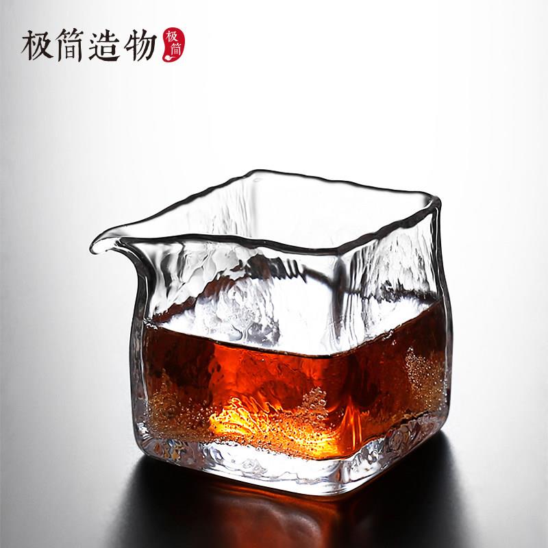 四方菱形加厚手工气泡玻璃公道杯茶海分茶器功夫茶具公杯匀杯茶具
