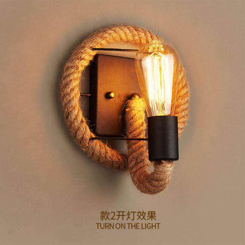 复古个性壁灯美式loft铁艺床头墙创意工业风酒吧咖啡厅客餐厅麻绳
