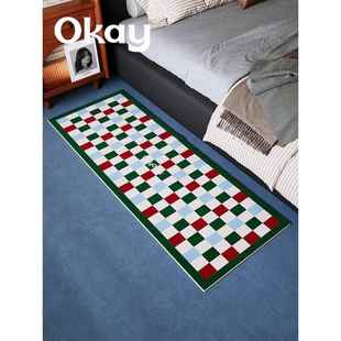 okay彩色方块床边毯地垫 ins治愈韩系卧室入户垫进门房间毛绒地毯