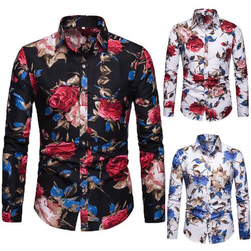 Men's plus size long sleeved floral shirt