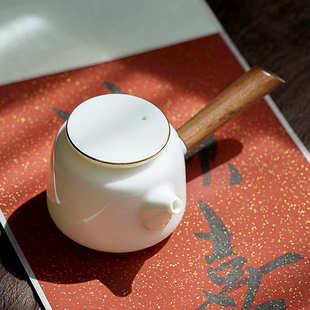 羊脂玉瓷茶壶功夫茶具陶瓷简约侧把单壶防烫家用白瓷泡茶壶