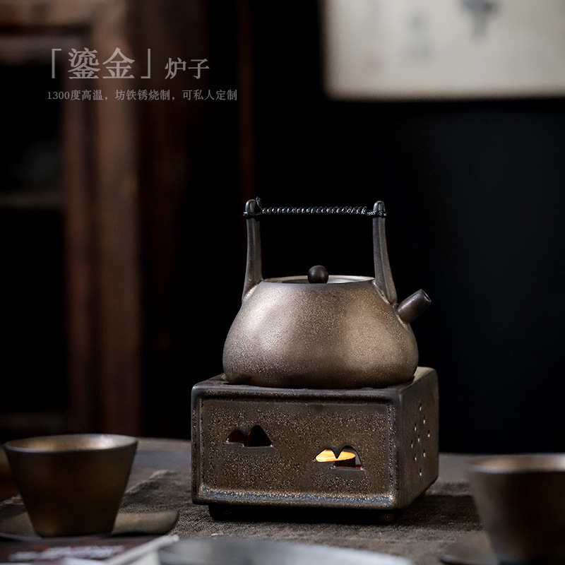 陶瓷旧茶炉茶器茶壶暖温 保温素鎏金加热底座中式恒温蜡烛做炉遇
