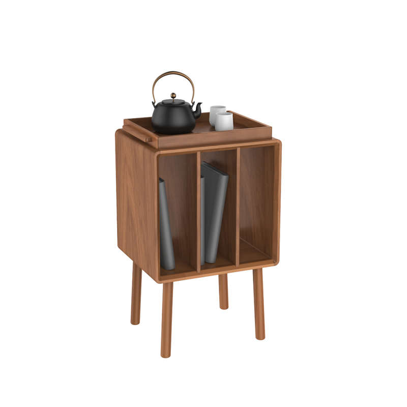 新中式托盘小边几黑胡桃实木床头书报架收纳置物茶边柜小型书架