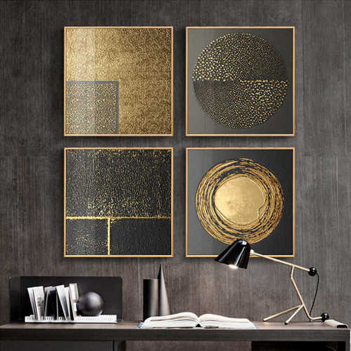 画金箔奢后现代抽象墙样板房墙大气个性沙发轻挂画背景装饰画方形