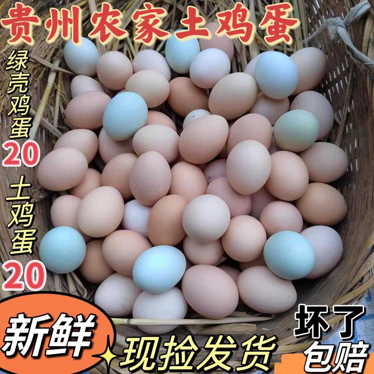 贵州虫草玉米山林新鲜农家散养蛋现捡现发乌骨绿壳土鸡蛋40枚包邮
