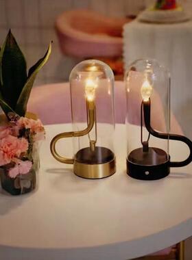 2026新款设计师复古餐厅酒吧台灯USB充电卧室蜡烛火焰水滴小夜灯
