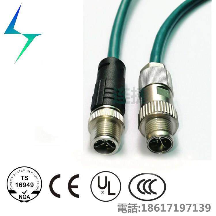 CAT6A,4,8PIN芯/针D,A,X编码以太网M12转RJ45连接器插头相机线束