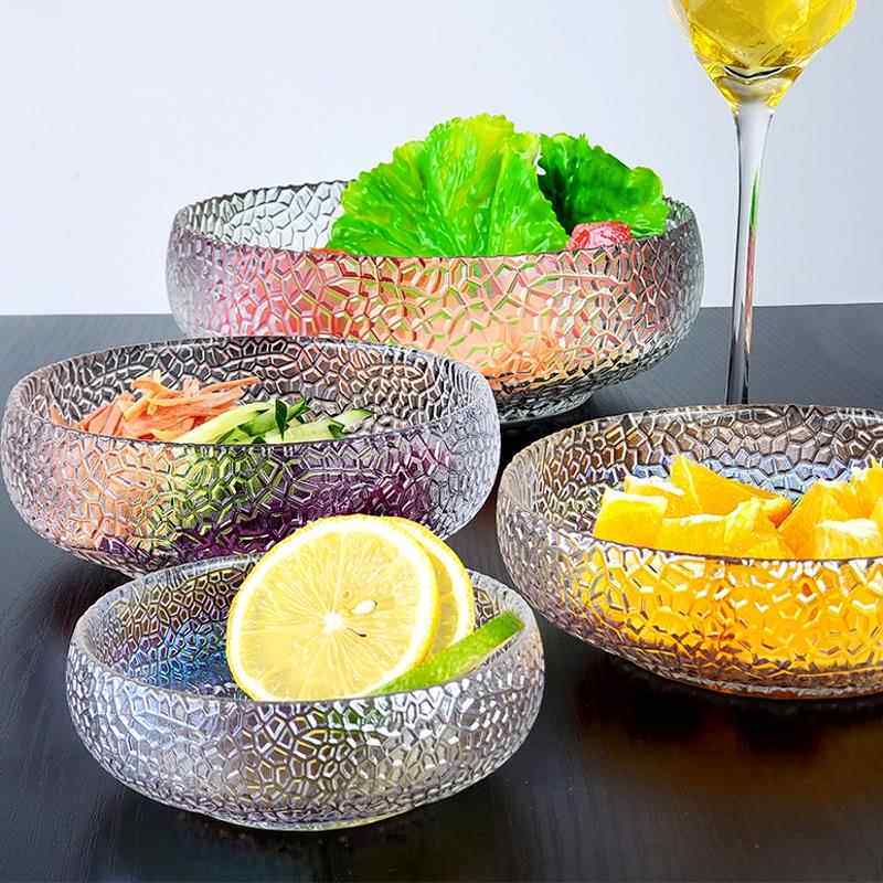 日式锤目纹玻璃碗千叶甜品碗沙拉碗拌凉菜碗家用透明饭碗餐具套组