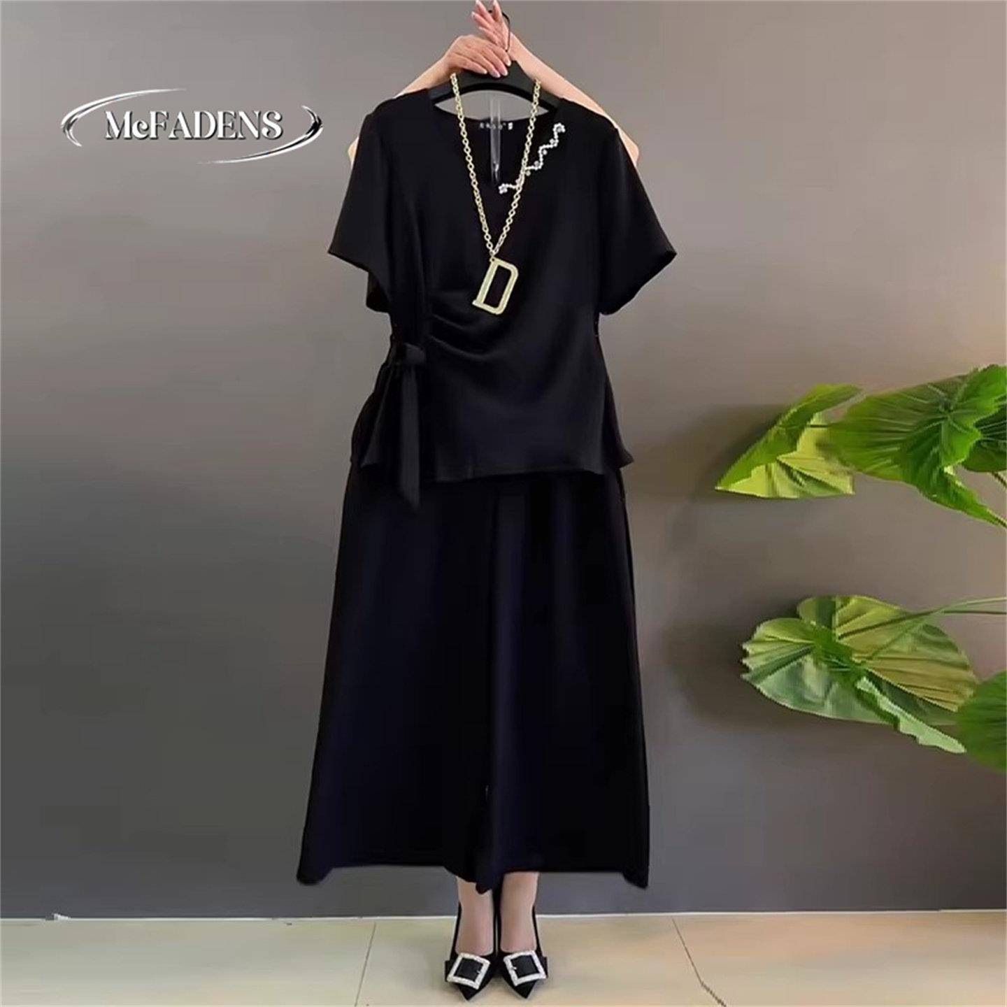 香港洋派V领衬衫长裤两件套2026新款显瘦大尺码女装设计感上衣套