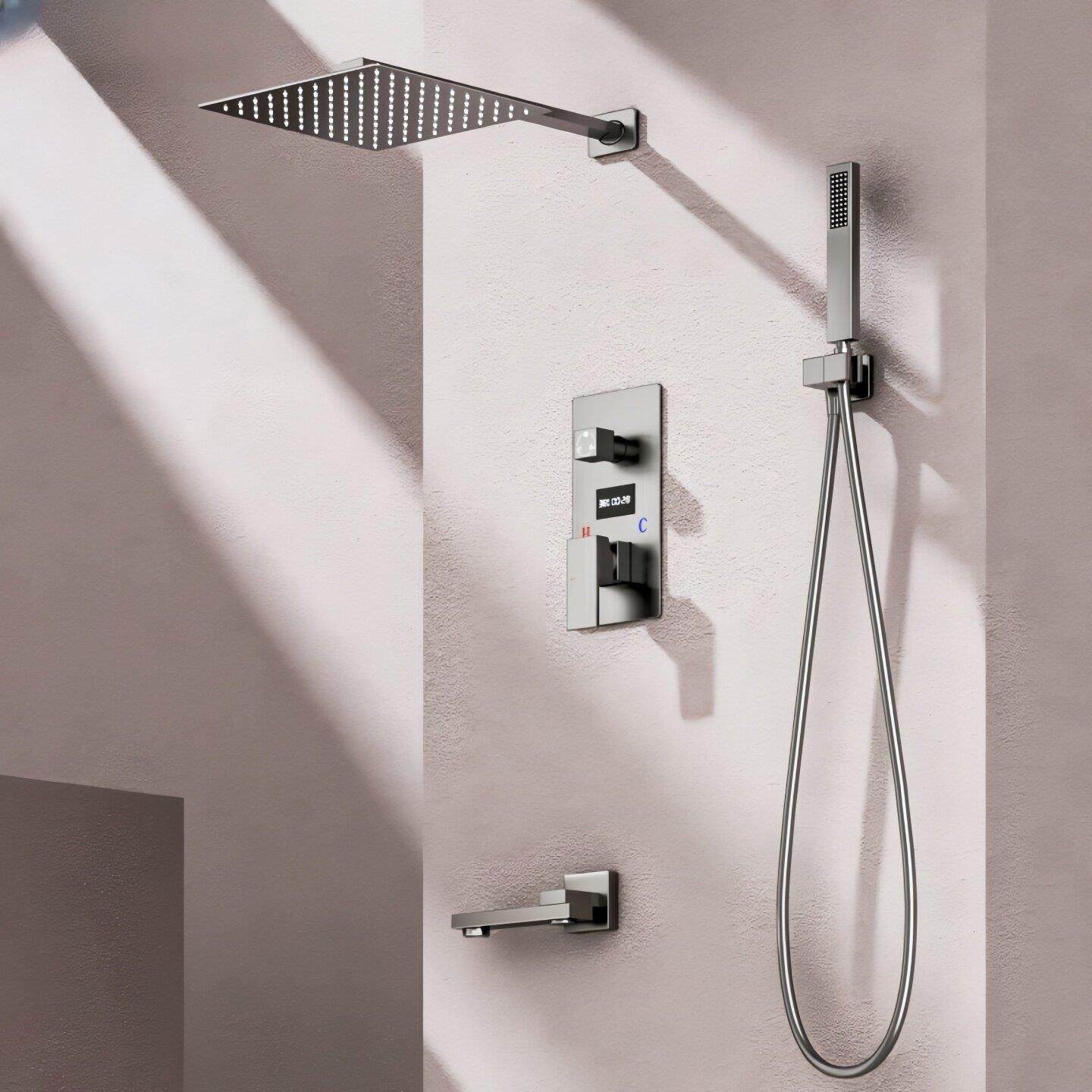 暗装花洒全铜热熔温度数显恒温隐藏入墙嵌入式浴室淋浴房增压套装