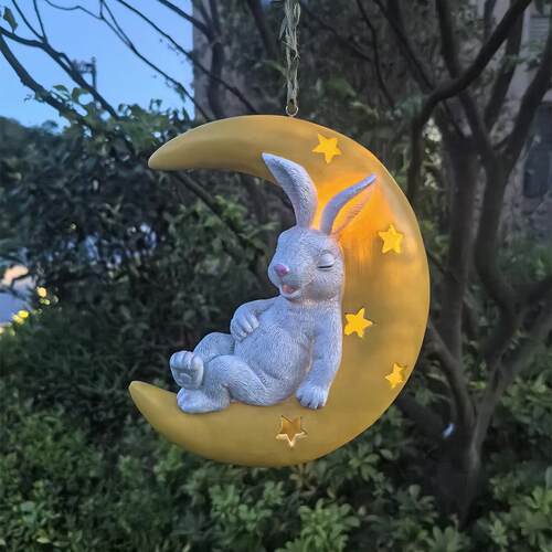 可爱兔子月亮太阳能挂件户外花园庭院树挂阳台管道幼儿园装饰摆件