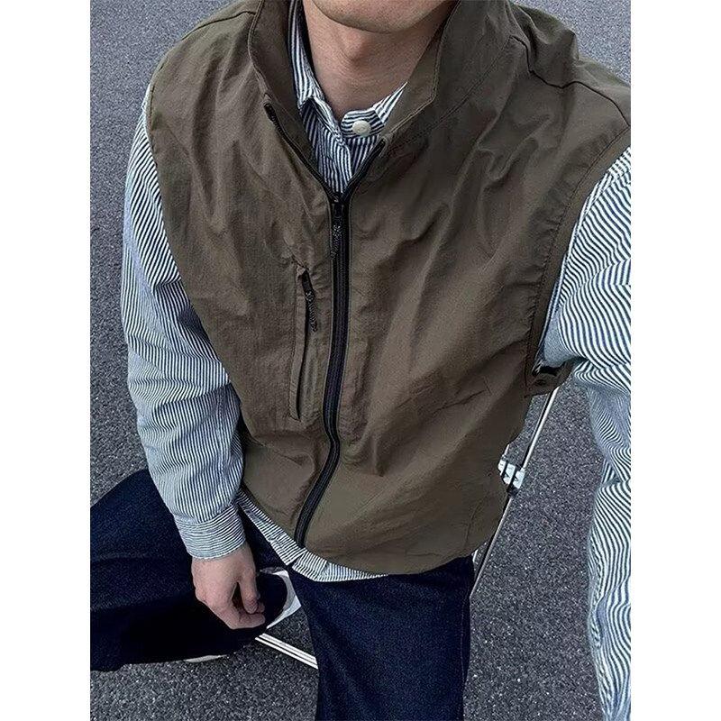 潮牌美式复古工装马甲男款春季外套高级感户外速干无袖立领夹克