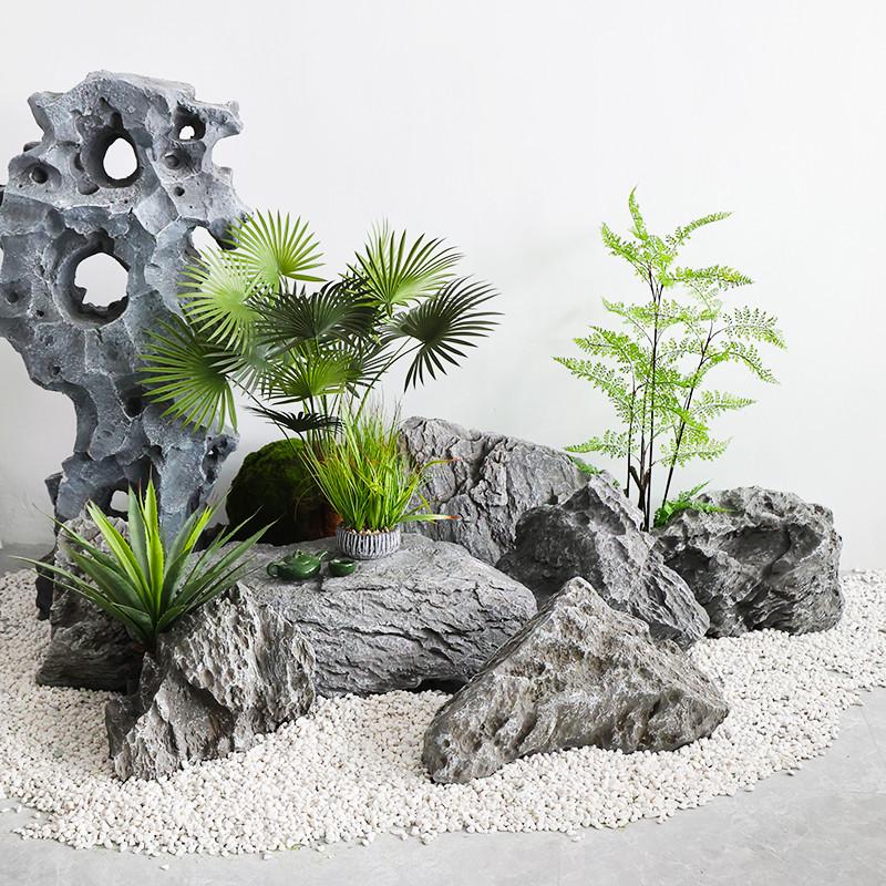 石头造景鱼缸假山石花园户外庭院景观石室内装饰摆件摄影道具