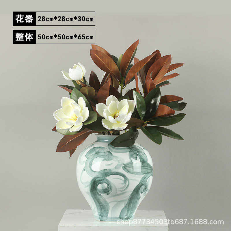 饰品中式插花花电视柜台面瓶摆件器花艺室内新仿真陶瓷家居样板房