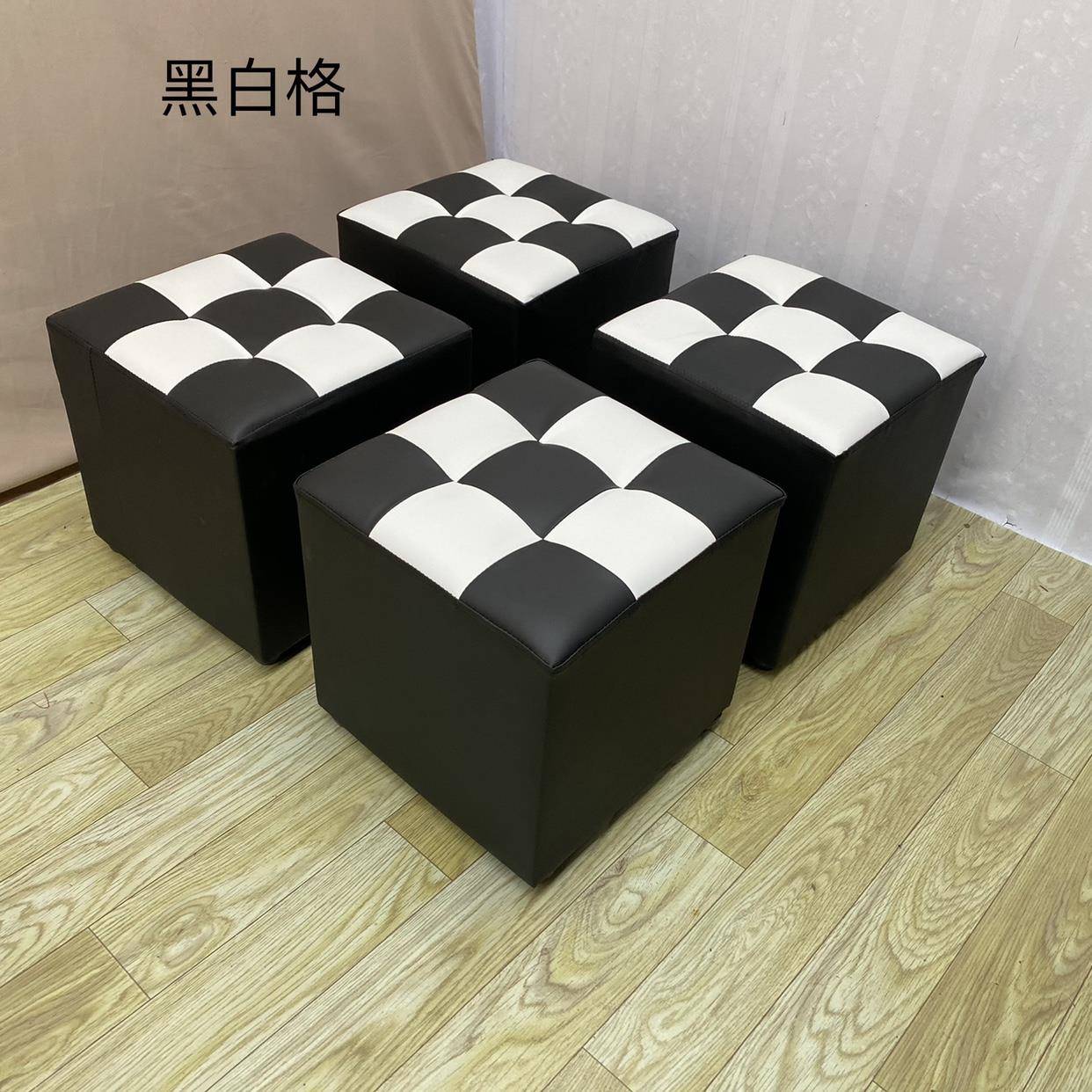 ft黑色皮凳白色软包小方格凳矮凳门口试衣间换鞋凳单人客厅加位垫