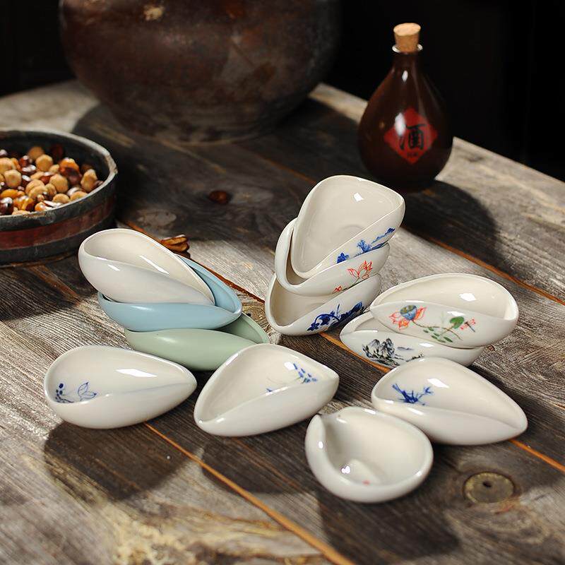 高白青花茶荷陶瓷茶勺茶道功夫茶具配件白瓷茶叶勺厂家