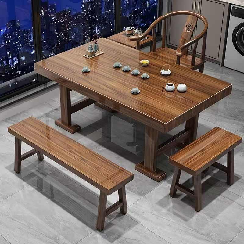 阳台实木茶桌新中式大板茶桌椅组合家用小户型茶台办公室茶几