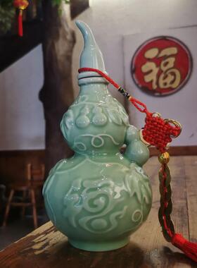 景德镇陶瓷器多子葫芦瓶中式客厅插花玄关仿古董古玩摆件干花花瓶