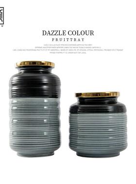 冰裂绿色分色花瓶摆件轻奢新中式客厅茶几玄关马醉木插花摆设花器