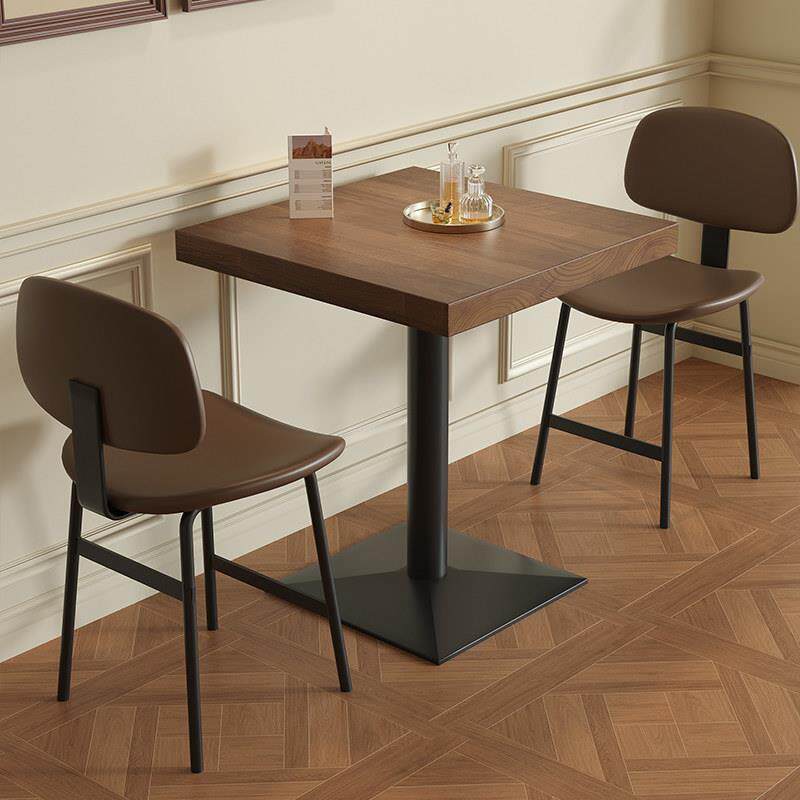 实木清吧餐桌椅组合餐饮汉堡甜品店正方形圆形双人小四方单腿桌子