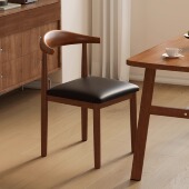 餐椅家用原木风书桌凳子现代简约餐厅餐桌靠背椅子实木铁艺牛角椅