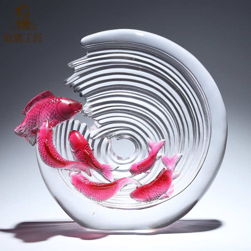 高端琉璃艺术品如鱼得水锦鲤鱼摆件水晶工艺品乔迁新居礼品送朋友