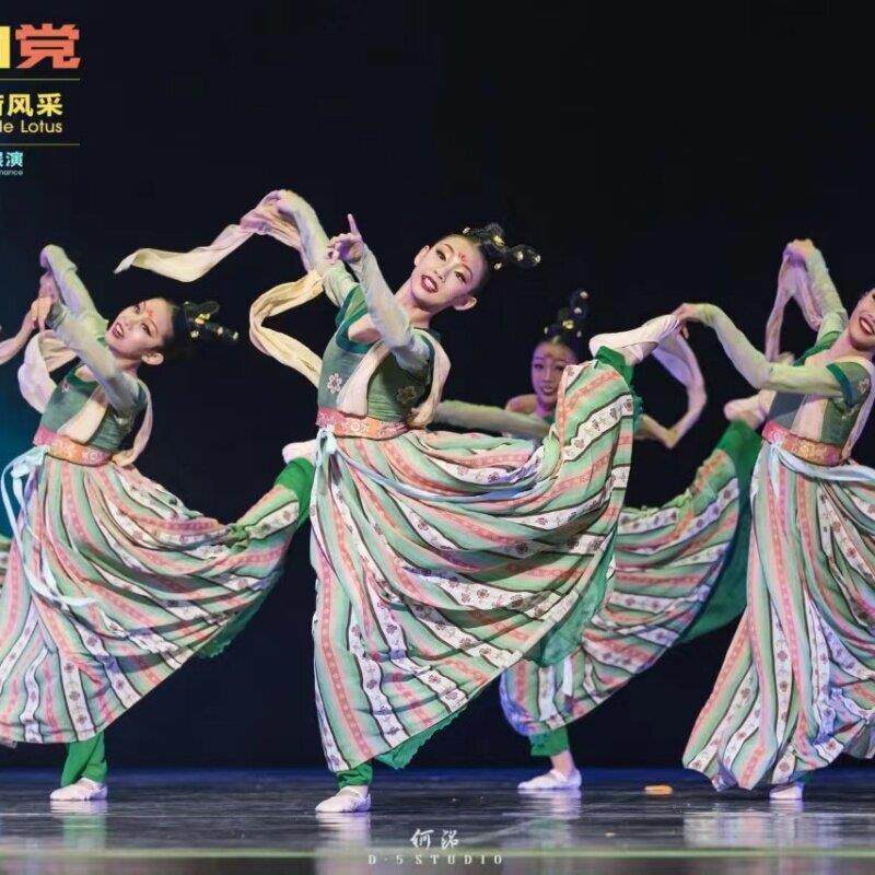 幻世长安儿童演出服汉唐舞蹈服桃李杯铃鼓道具古典舞敦煌舞表演服