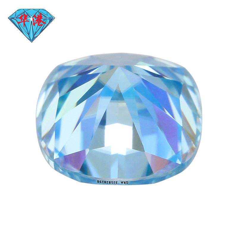 华港宝石 肥正方枕形海蓝莫桑石裸石戒面 浅蓝色莫桑钻裸钻